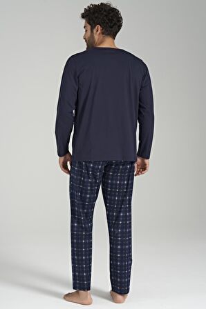 Erkek Uzun Kol Lacivert %100 Pamuk Pijama Takımı C9T8N6O1