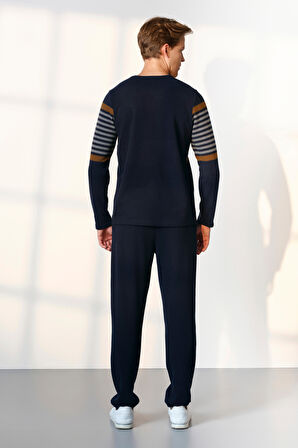 Erkek Uzun Kol Jakarlı Lacivert Pijama Takım C6T4N5O4
