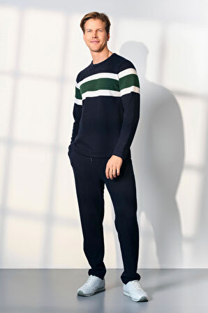 Erkek Uzun Kol Milano Ribana Lacivert Pijama Takım C7T4N5O4