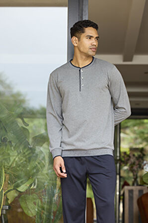 Erkek Uzun Kol Midi Yaka Antrasit Pijama Takımı C3T3N0O6