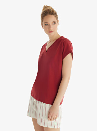 Kadın Kısa Kol Şortlu Bordo Pijama Takımı 60553-59