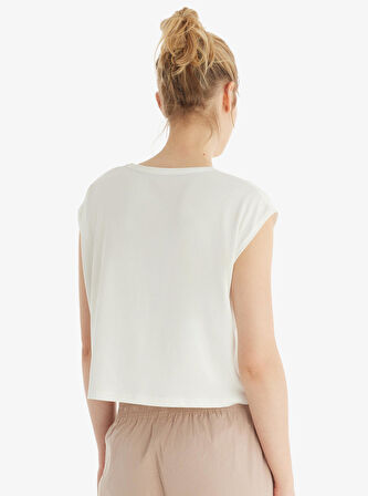 Kadın Kısa Kol Modal Krem T-Shirt Pantolon Takım 60561-63