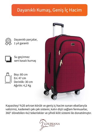 Büyük Boy 4 Teker Kumaş Valiz Bordo 1081