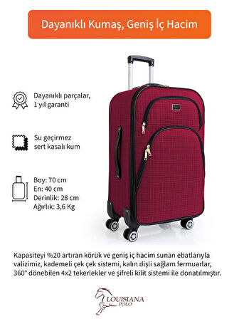 Orta Boy 4 Teker Kumaş Valiz Bordo 1081