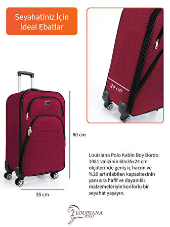 Kabin Boy 4 Teker Kumaş Valiz Bordo 1081