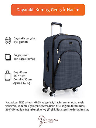 Büyük Boy 4 Teker Kumaş Valiz Lacivert 1081