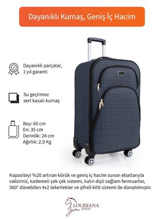 Kabin Boy 4 Teker Kumaş Valiz Lacivert 1081