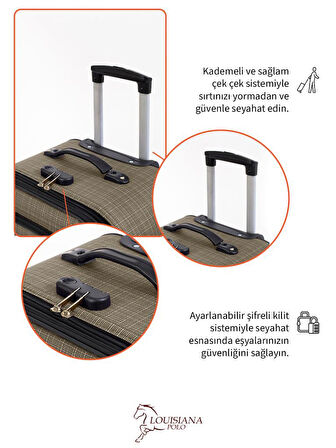 Orta Boy 4 Teker Kumaş Valiz Bej 1081