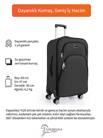 Büyük Boy 4 Teker Kumaş Valiz Antrasit 1081