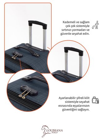 Gedox Büyük ve Kabin Boy Valiz Seti 4 Teker Kumaş Valiz Lacivert 1081