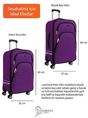 Gedox Büyük ve Kabin Boy Valiz Seti 4 Teker Kumaş Valiz Mor 1081