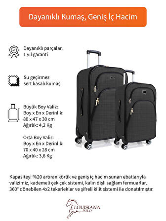 Gedox Büyük ve Orta Boy Valiz Seti 4 Teker Kumaş Valiz Antrasit 1081