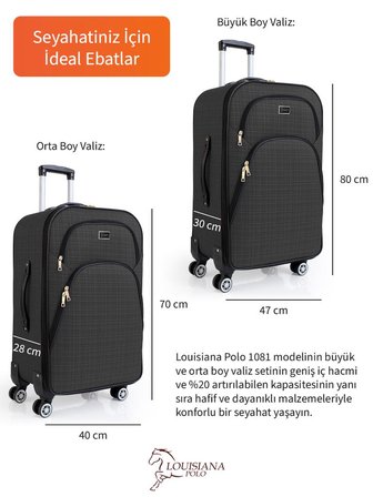 Gedox Büyük ve Orta Boy Valiz Seti 4 Teker Kumaş Valiz Antrasit 1081