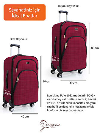 Gedox Büyük ve Orta Boy Valiz Seti 4 Teker Kumaş Valiz Bordo 1081