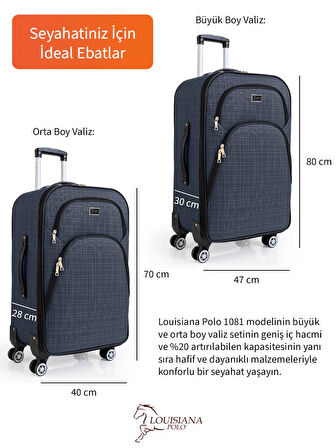 Gedox Büyük ve Orta Boy Valiz Seti 4 Teker Kumaş Valiz Lacivert 1081