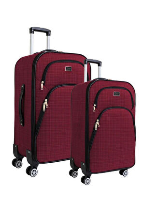 Gedox Orta ve Kabin Boy Valiz Seti 4 Teker Kumaş Valiz Bordo 1081