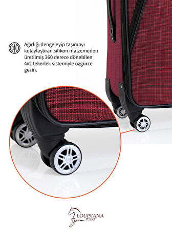 Gedox Orta ve Kabin Boy Valiz Seti 4 Teker Kumaş Valiz Bordo 1081
