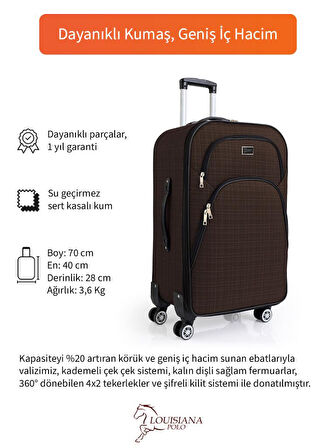 Orta Boy 4 Teker Kumaş Valiz Kahve 1081