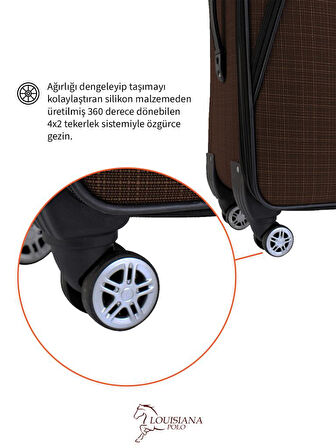 Gedox Orta ve Kabin Boy Valiz Seti 4 Teker Kumaş Valiz Kahve 1081