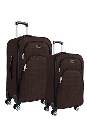 Gedox Orta ve Kabin Boy Valiz Seti 4 Teker Kumaş Valiz Kahve 1081
