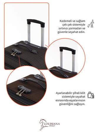 Gedox Orta ve Kabin Boy Valiz Seti 4 Teker Kumaş Valiz Kahve 1081