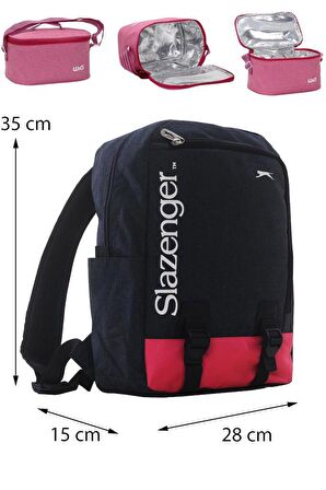 Slazenger Lisanslı İlkOkul Çantası ve Termoslu Beslenme Çantası Lacivert-Pembe