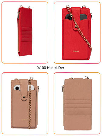 Grande Hakiki Deri Kadın Telefon Çantası Vizon 2797