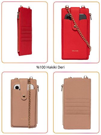 Grande Hakiki Deri Kadın Telefon Çantası Vizon 2797