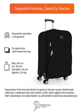 Kabin Boy 4 Teker Kumaş Valiz Siyah 1081