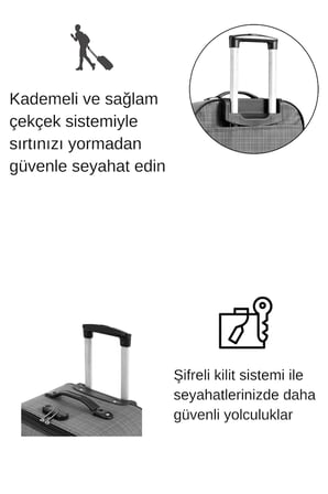 Orta Boy 4 Teker Kumaş Valiz Gri 1081
