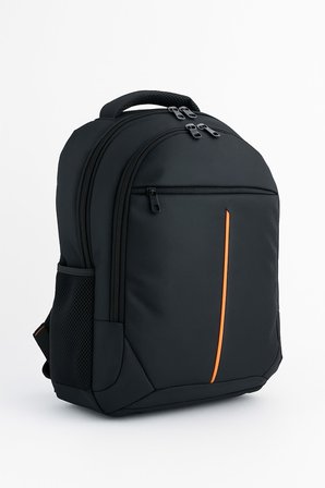 3 Bölmeli Okul Sırt Çantası (Laptop Bölmeli) Siyah-Turuncu 2121