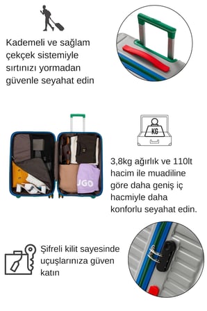 Orta Boy %100 Polikarbon Valiz 4x2 Teker Gri 1088