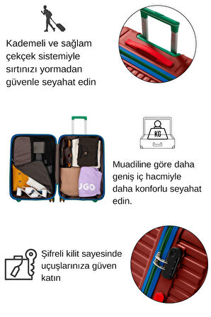 Kabin Boy %100 Polikarbon Valiz 4x2 Teker Bordo 1088