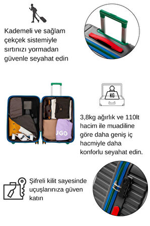 Orta Boy %100 Polikarbon Valiz 4x2 Teker Antrasit 1088