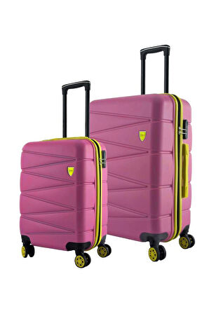 Büyük Ve Kabin Boy 2'li Valiz Seti  4x2 Teker Pembe 1164