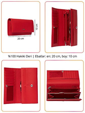 Grande Hakiki Deri Kadın Cüzdan Kırmızı 2771