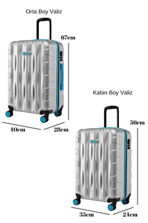 2'li Valiz Seti Orta Boy - Kabin Boy Gri 1167