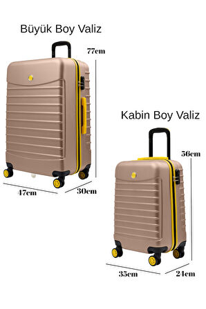 2'li Valiz Seti Büyük Boy - Kabin Boy Altın 1168