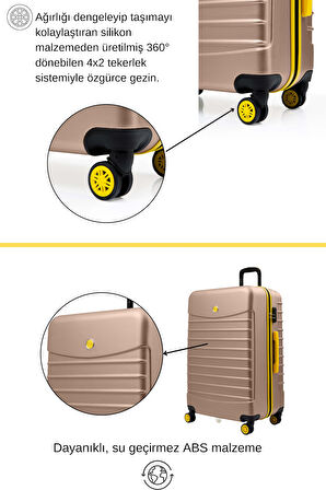 2'li Valiz Seti Büyük Boy - Kabin Boy Altın 1168