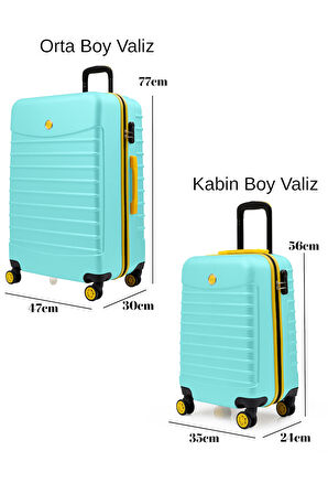 2'li Valiz Seti Orta Boy - Kabin Boy Su Yeşili 1168