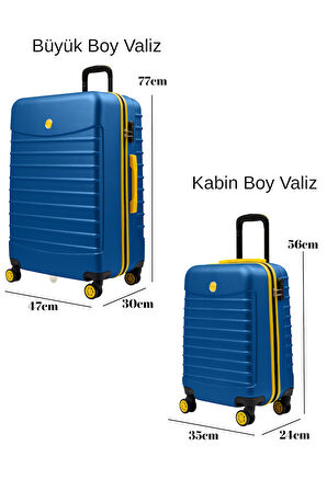 2'li Valiz Seti Büyük Boy - Kabin Boy Lacivert 1168