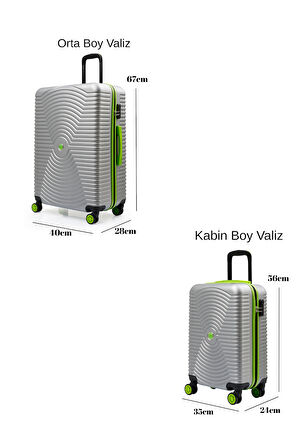 2'li Valiz Seti Orta Boy - Kabin Boy Gri 1169