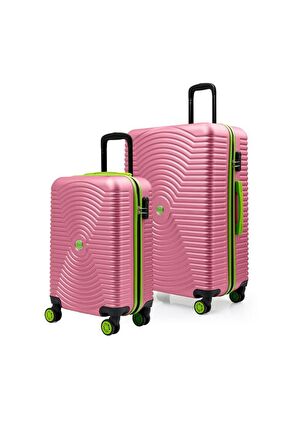 2'li Valiz Seti Büyük Boy - Kabin Boy Pembe 1169