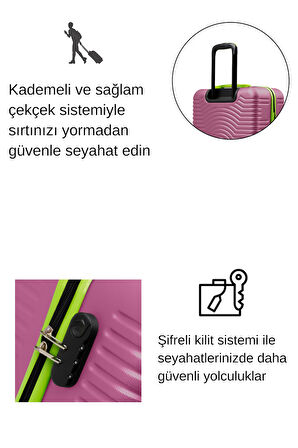 2'li Valiz Seti Büyük Boy - Kabin Boy Pembe 1169
