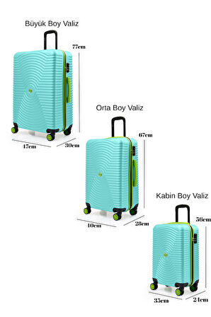 3'lü Valiz Seti Büyük Boy - Orta Boy - Kabin Boy Su Yeşili 1169