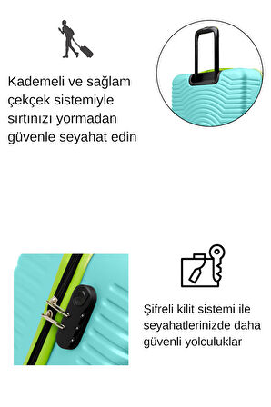 3'lü Valiz Seti Büyük Boy - Orta Boy - Kabin Boy Su Yeşili 1169