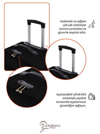 3'lü Valiz Seti 4 Teker Kumaş Valiz Siyah 1081