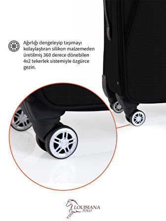 Orta ve Kabin Boy Valiz Seti 4 Teker Kumaş Valiz Siyah 1081