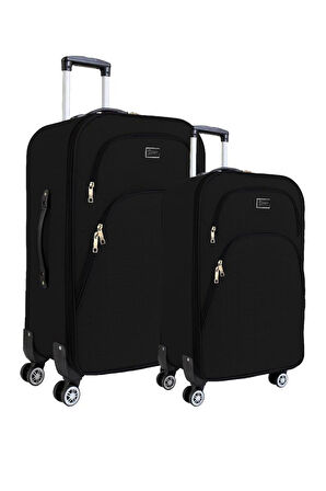 Orta ve Kabin Boy Valiz Seti 4 Teker Kumaş Valiz Siyah 1081
