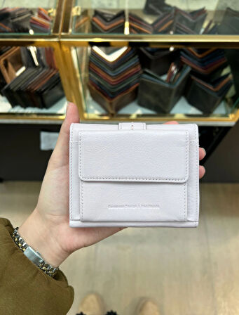 Grande Hakiki Deri Kadın Cüzdan Pudra 2633